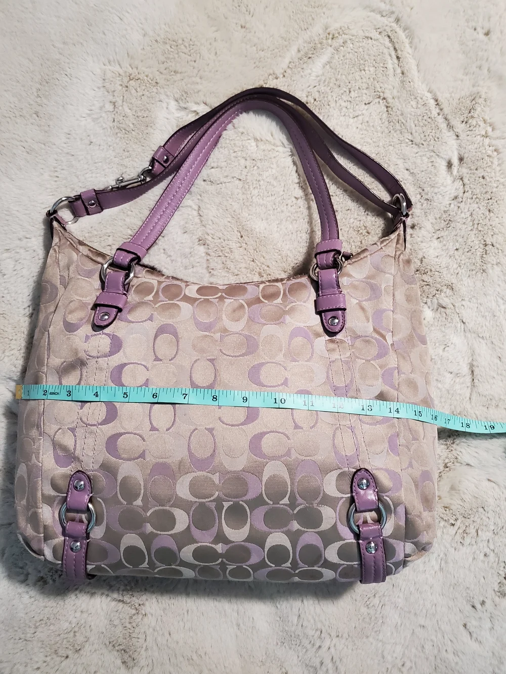 Coach Signature Jacquard Hobo Large Shoulder Bag Pink/Lilac Leather Trim Preppy